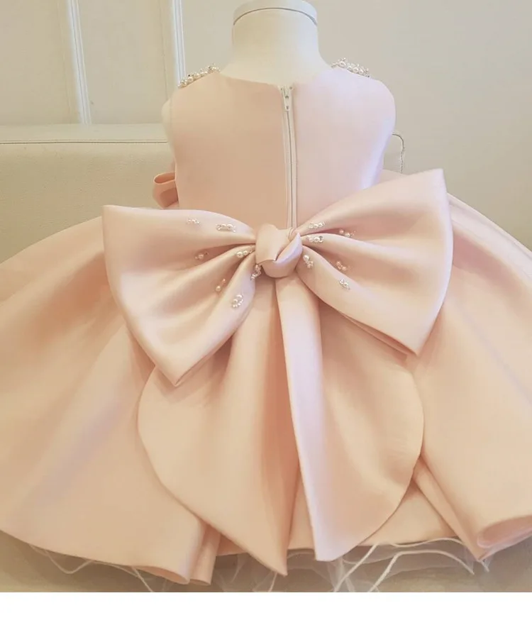 Бутиковое бальное платье для девочек; платье для крещения; платье принцессы для первого дня рождения; цвет белый, розовый; платье с жемчугом; детское платье для свадебной вечеринки