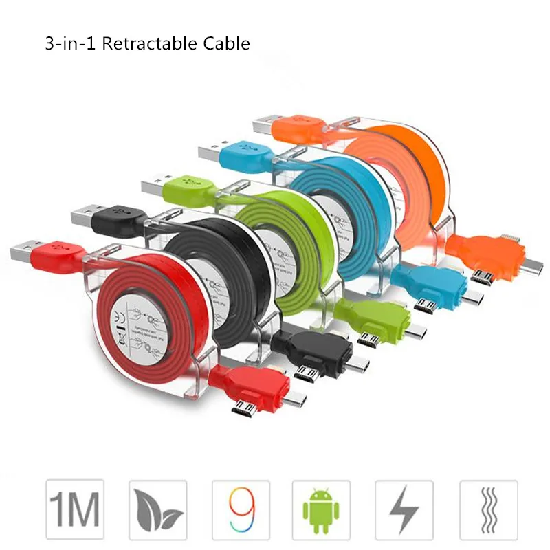 

3in1 Retractable USB Cable 2A Fast Charger Coiled Data Line For Samsung Galaxy A80 A70 A50 A40 A10 S6 S7 Xiaomi 9T Redmi note 8
