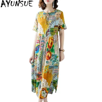

AYUNSUE Summer Silk Dress Women Floral Elegant Beach Dress Casual Boho Plus Size Dresses Party Vestidos Mujer E86054 KJ3953