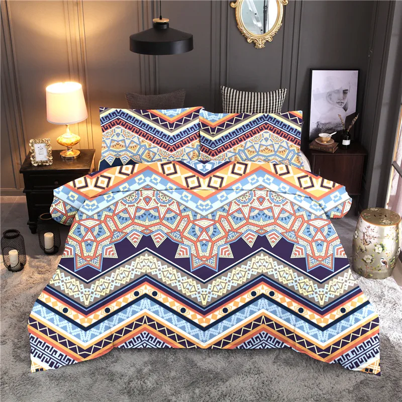

Bohemian Printed Bedding Set Striped Boho Ethnic Duvet Cover Sets Queen King Quilt Cover Bed Linen