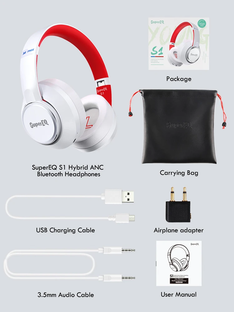 SuperEQ S1 Hybrid ANC Wireless Headphones Foldable Bluetooth Headset HiFi Stereo Active Noise Cancelling Music Earphone with Mic