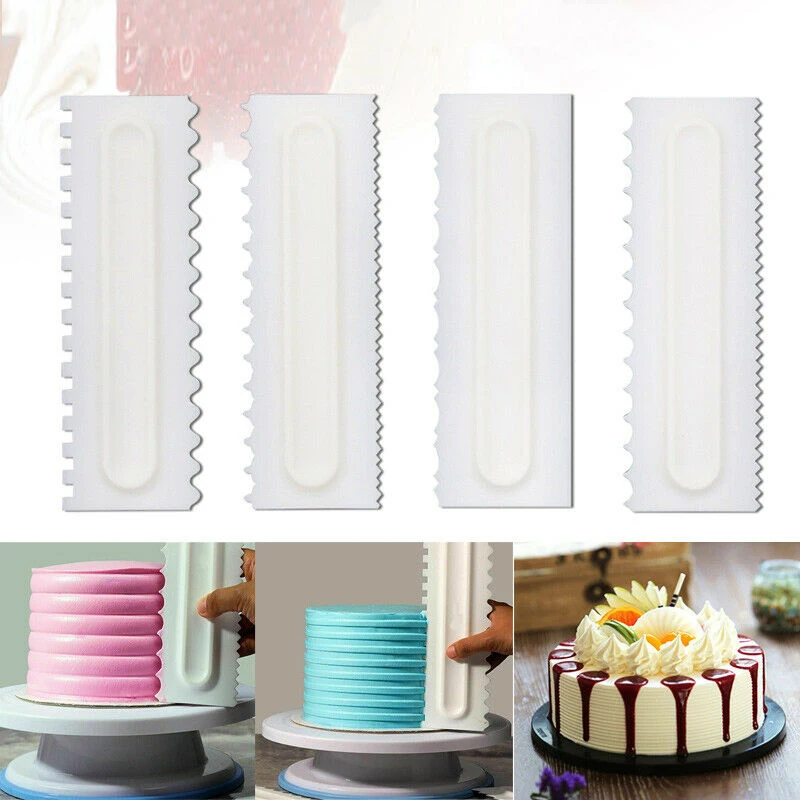  4Pcs Plastic Cake Decorating Comb Cake Scraper Smoother Cream Decorating Pastry Icing Comb Fondant 