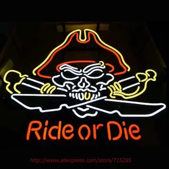 

RIDE OR DIE SKULL Neon Light Signs Glass tube neon lamp For room Bedroom Decor Letters led lights grow lightBeer bar signs