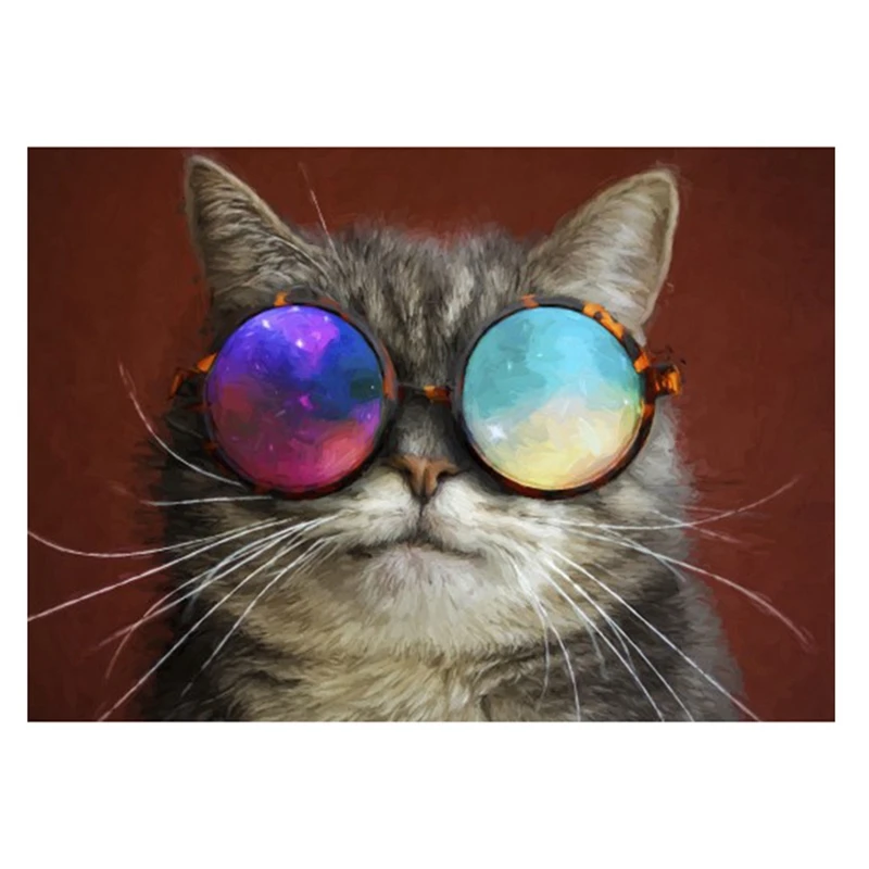 Newest DIY Diamond Painting Cat With Glasses Rhinestone Full Circle Wall Bedroom Decoration | Дом и сад