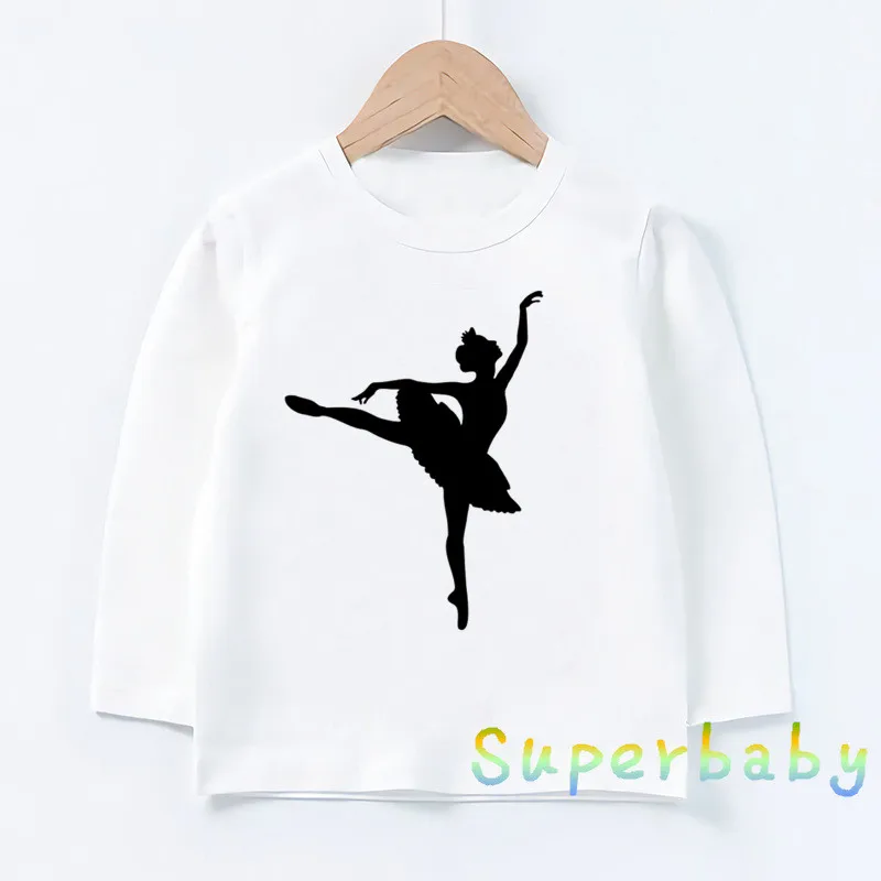 Детская футболка с принтом «I Love Ballet dancing Girl» Забавные топы с рисунками для маленьких девочек, Детская футболка с длинными рукавами LKP5191