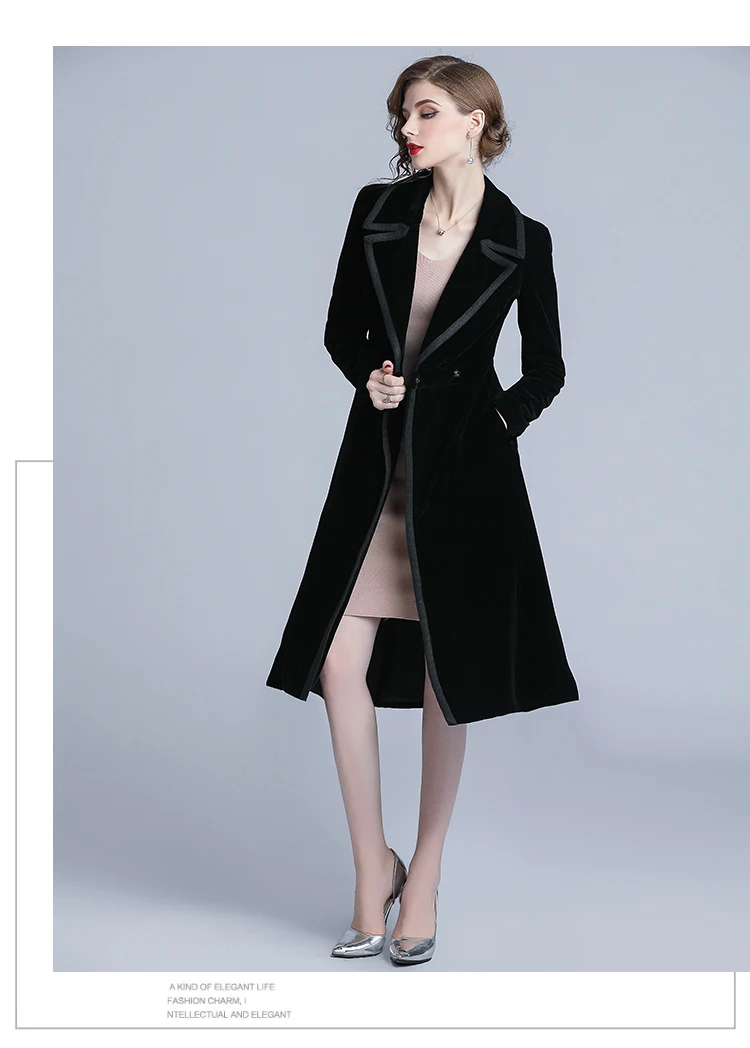 Роскошное черное бархатное длинное зимнее пальто Casacas Para Mujer Invierno готическое Женское пальто с длинными рукавами Casaco Feminino