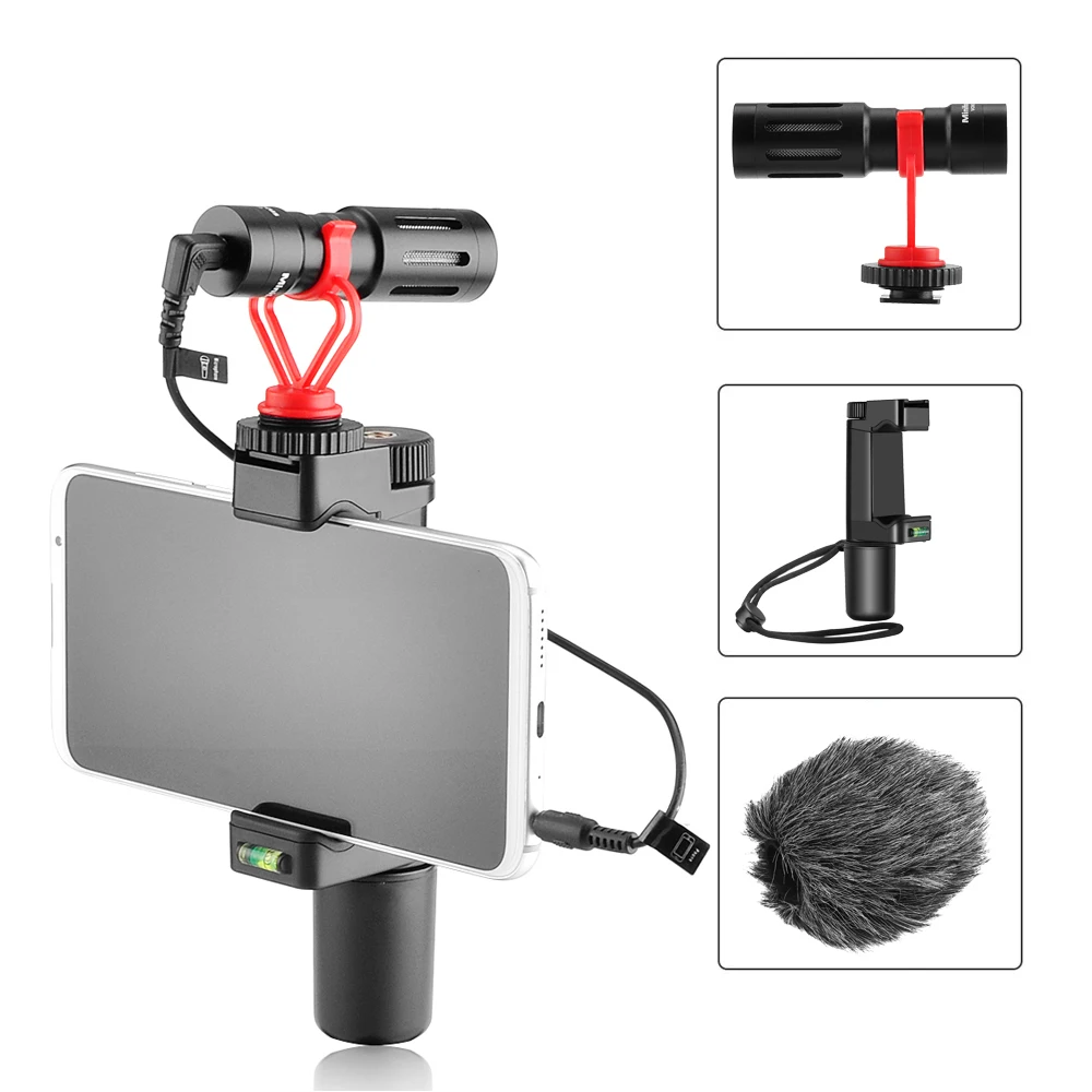 

Smartphone Video Auiod Kit Video Recording Shotgun Microphone with Tripod Mount Handle Grip for DSLR Cameras Videomaker