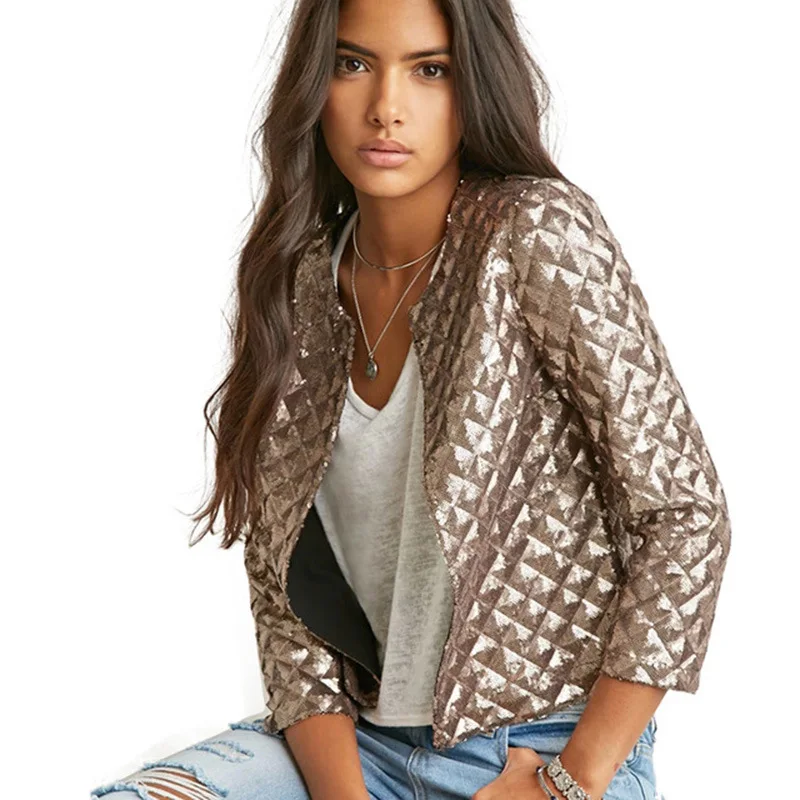 

Hot Selling European And American-Style Plus-sized Short Gold-Style Non-Zip Jacket Women's Clothing