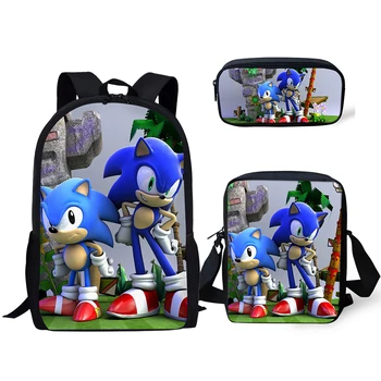 

16 Inch Fashion Backpack Sonic The Hedgehog Pattern 3PCs/Set Kids School Bags Cartoon Animal Designer Teenagers Book-Bags Set