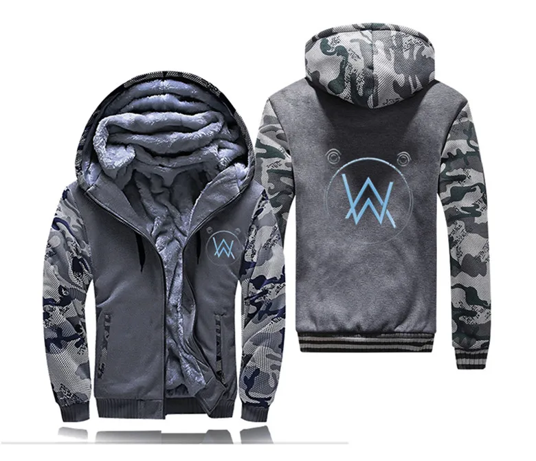 Alan Walker, худи с монстром, большой размер, на заказ, сделай сам, для дома, Старк, Мужская толстовка, зимняя, теплая, флисовая, утолщенная, мужская куртка, пальто на молнии - Цвет: Dark Gray