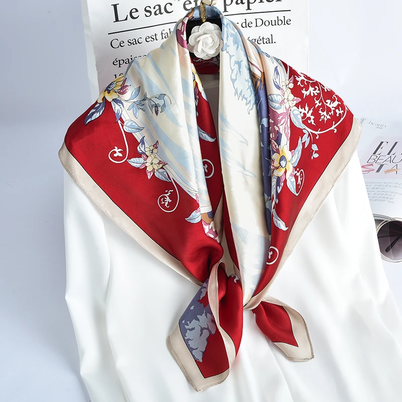 

100% Pure Square Silk Neckerchief Spring Hangzhou Silk Kerchief Headwear for Ladies Printed Bandana Real Silk Square Neck Scarf