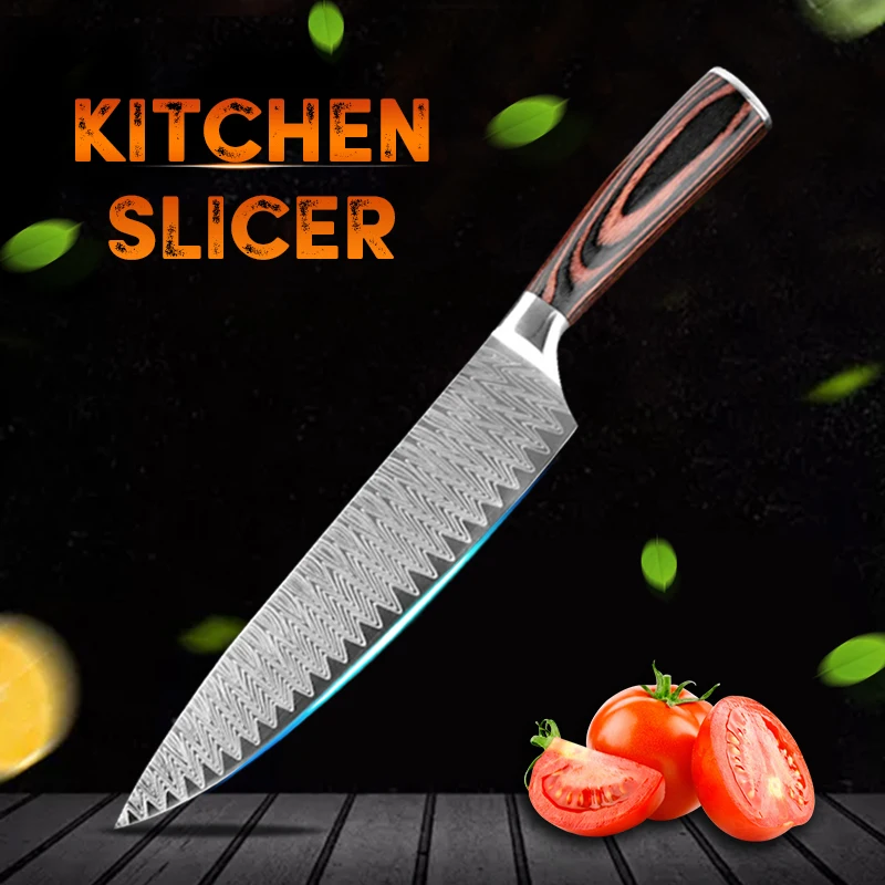 Нож кухонные поварские ножи 8 дюймов японские ножи для нарезки сашими из нержавеющей стали с деревянной ручкой лазерный узор фигурный нож - Цвет: knife chef