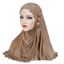 2019 Новые мусульманские бриллианты инстад хиджаб исламское однотонное Джерси головной платок малазийский хиджаб фуляр femme мусулман