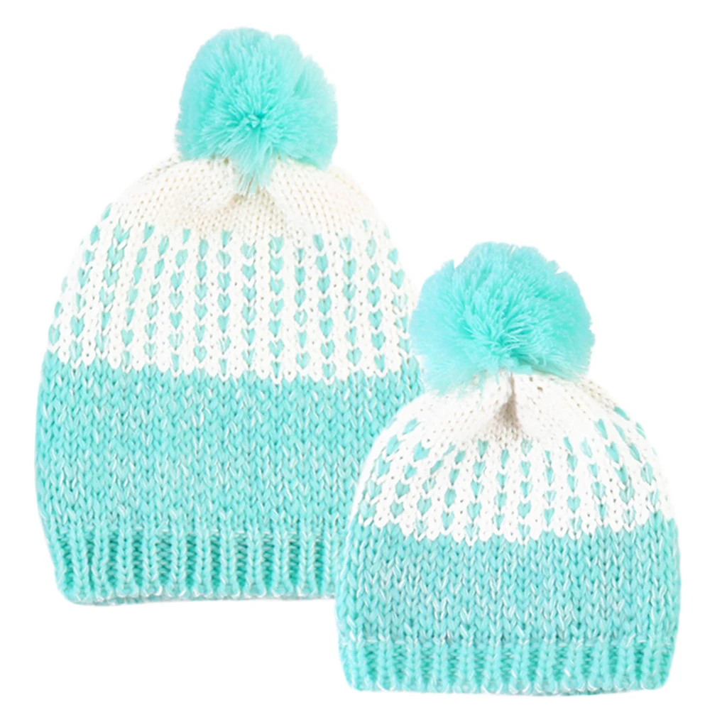 Winter Stylish Warm Novelty Mom+Baby Knitted Pom Bobble Hat Cap