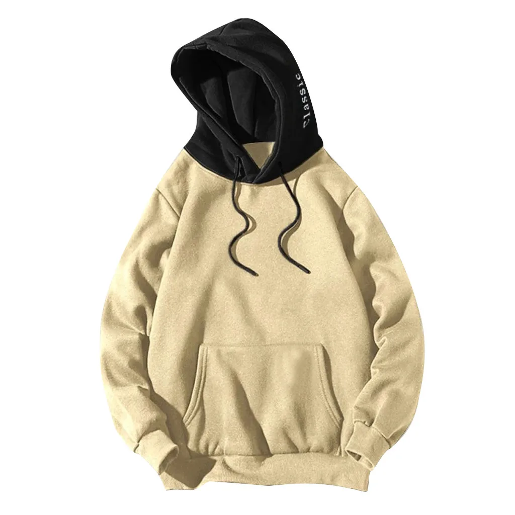 Beige Модная Лоскутная Толстовка, мужские толстовки, осень, свободные мужские толстовки с капюшоном, мужские уличные топы с принтом, Sudadera Hombre - Цвет: Beige