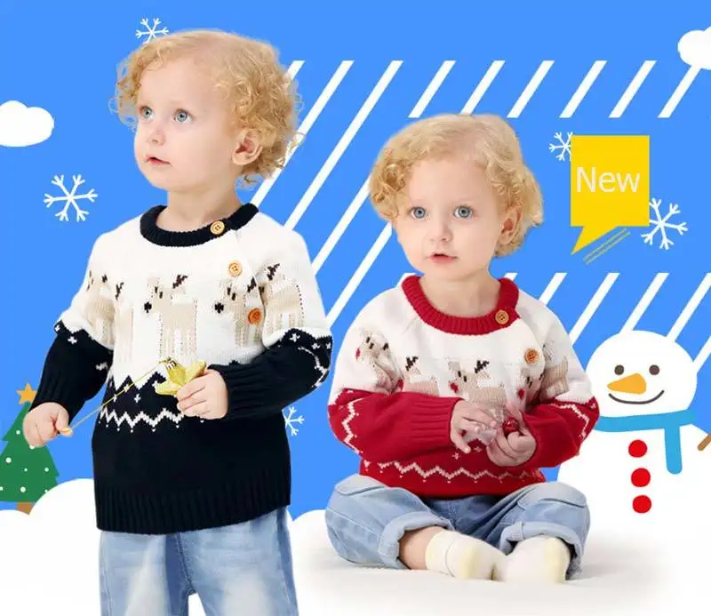 Свитер для маленьких мальчиков и девочек; Рождественский Зимний пуловер для малышей; вязаная одежда; детская теплая Новогодняя одежда с рисунком оленя; Повседневные свитера