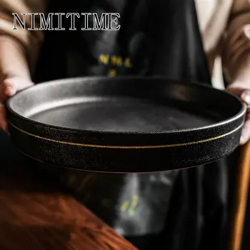 

NIMITIME Japanese Style Ceramic Household Round Tray Plate Dish Tea Plate Fruit Tray Dinner Plate Tableware