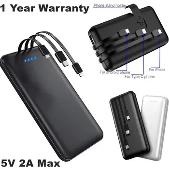 

10000mah Power Bank with Built in Cable Type C for iPhone Samsung Huawei Xiaomi Phone External Battery