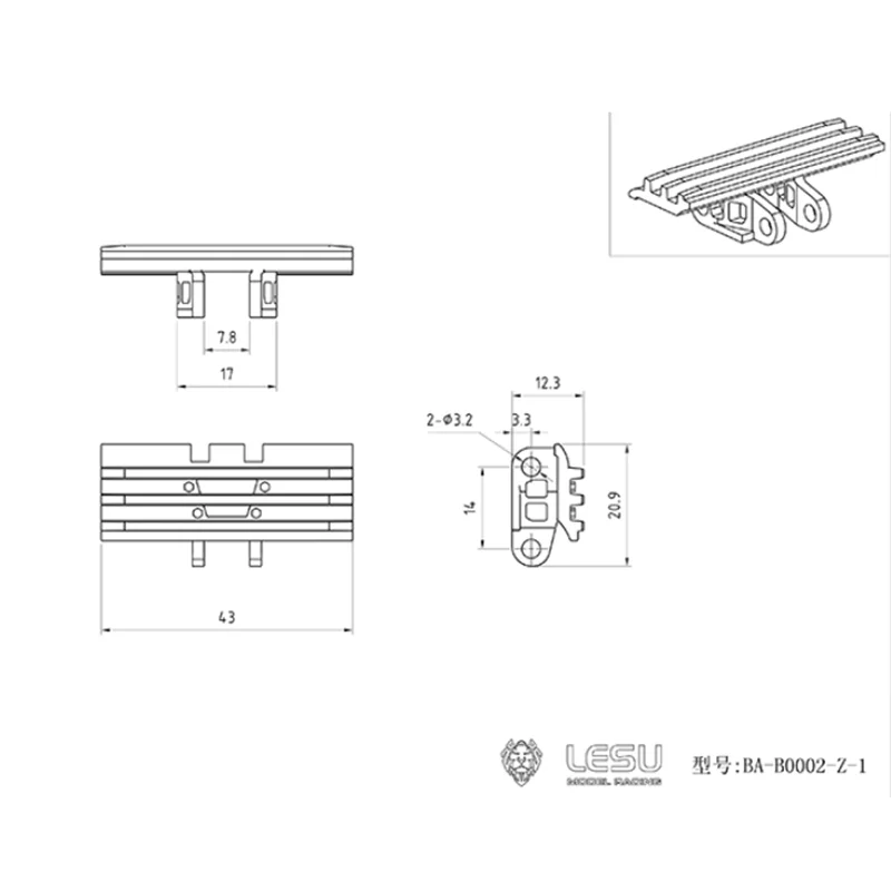 1/14 Metallschiene 43 mm breit AC360 kleine Kurzschwanzhakenmaschine BA-B002-Z1 Bagger Technik Fahrzeugtank – Detail 2