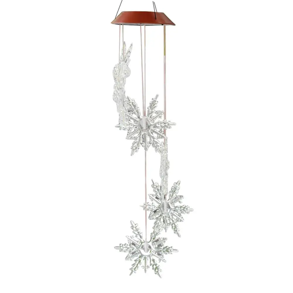 LED Solar Snowflake Pattern Wind Chime Garden Decoration Aeolian Bells