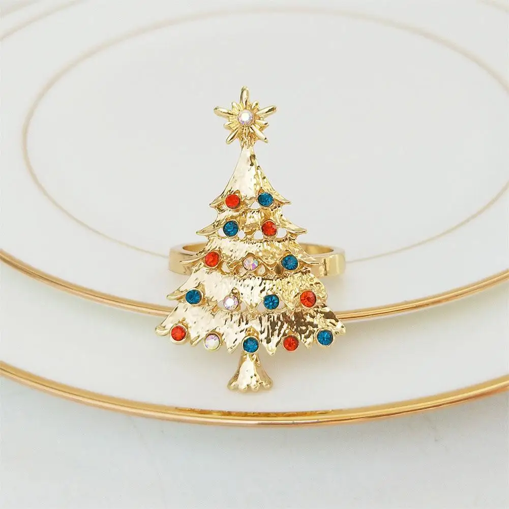 Gold Рождественская елка, салфетка, пряжка, кольцо Металлическое для салфетки, свадебные, вечерние, для стола, кольцо для салфеток, Рождественское украшение для дома servilletero - Цвет: Gold