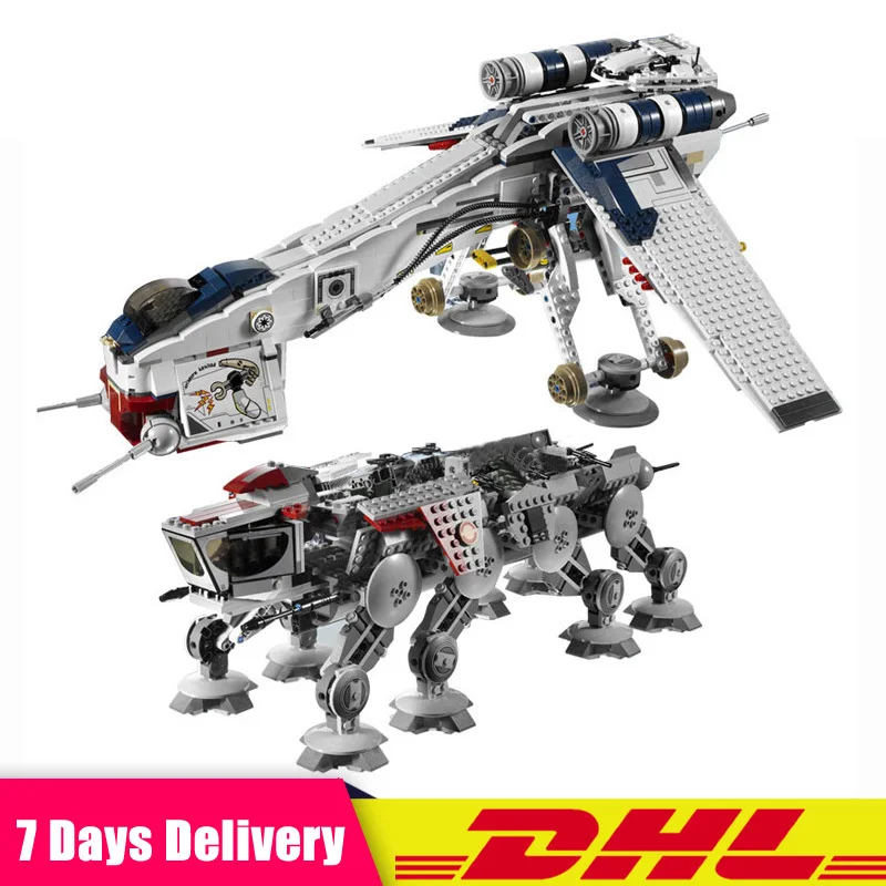 05053 Star War The Republic Dropship with AT-OT Walker Set Building Blocks Bricks Children Toys Compatible Legoinglys 10195