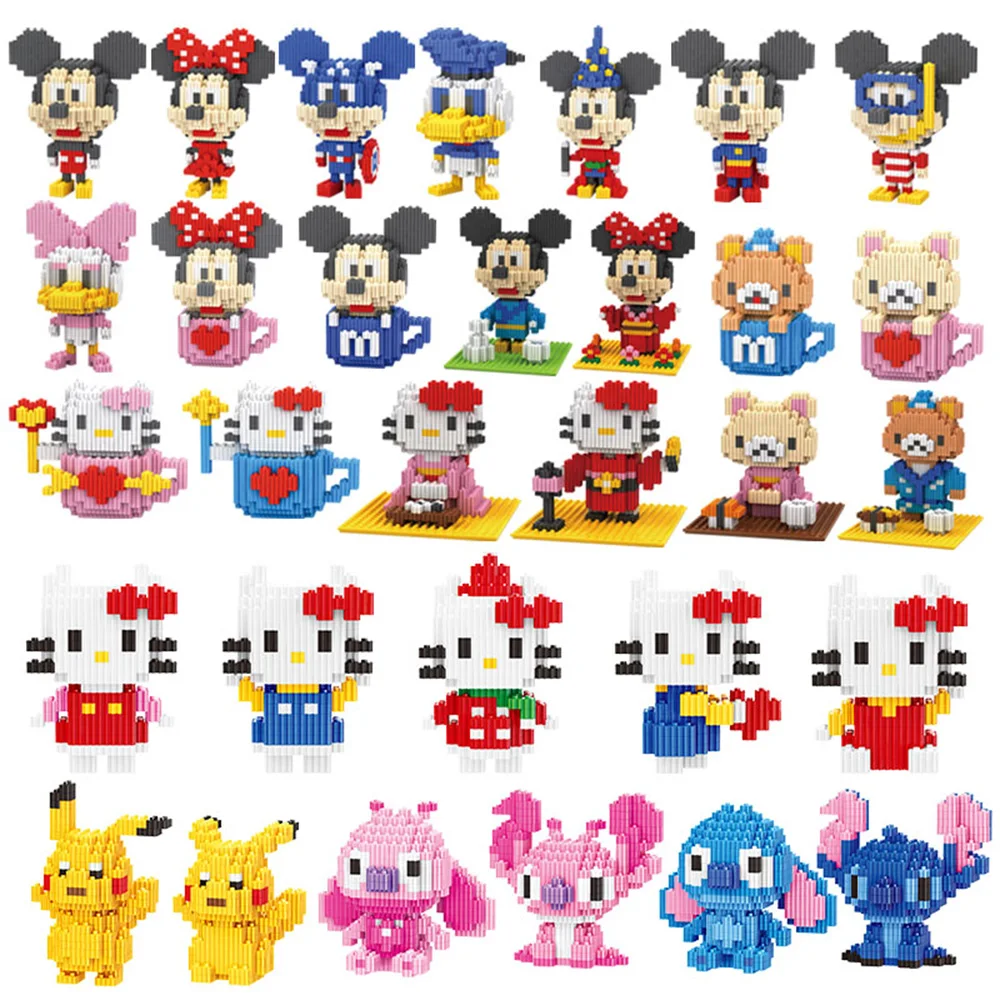 

Building Blocks Pikachued Mickyine Minnied Mouse Stitch Angied Rilakkuma Brick Toys for Children Diamond Blocks Kids Girls Gifts