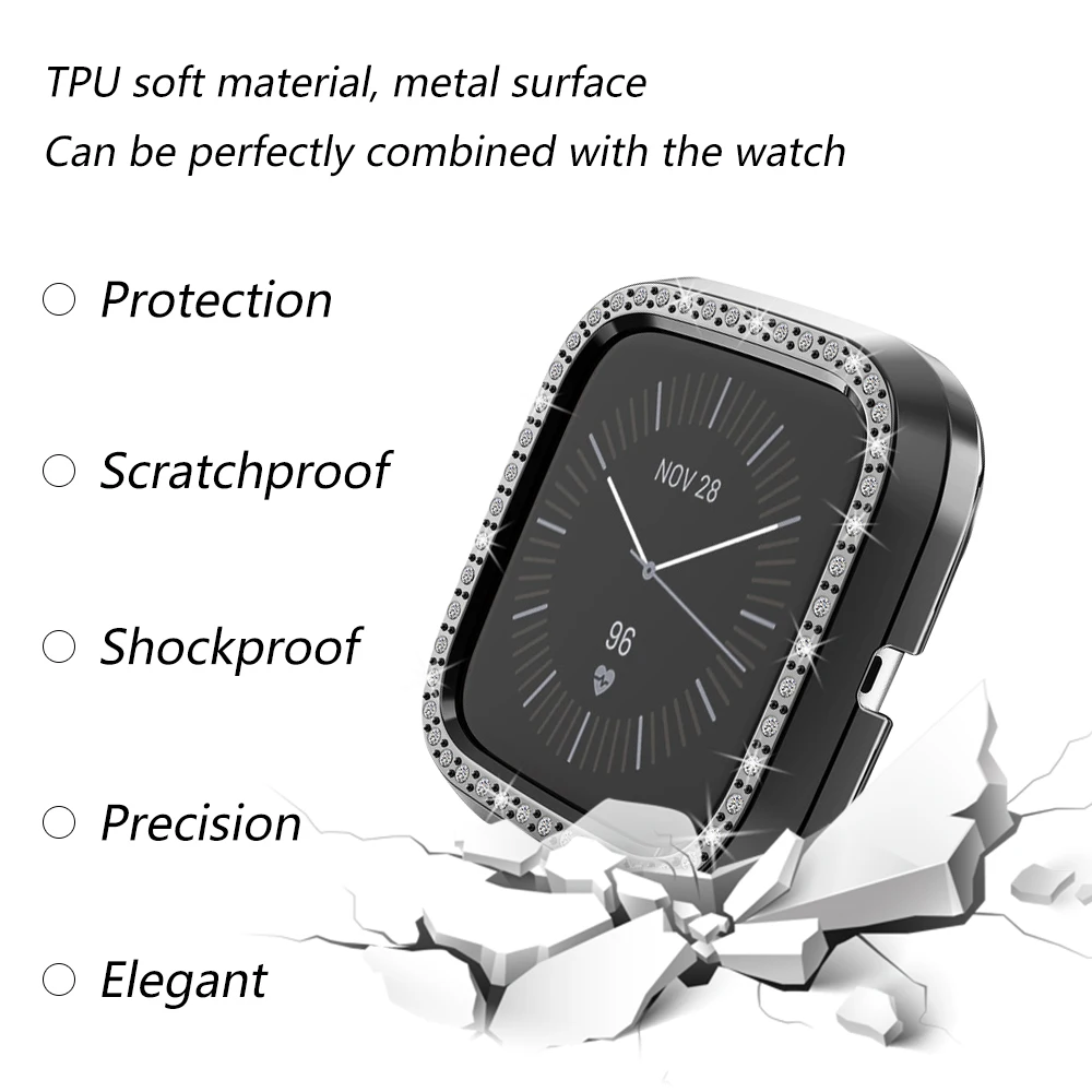 Bling Protector Case for Fitbit Versa 2 Women Girl Jewelry Crystal Diamond Watch Protection Bumper Cover for Fitbit Versa Lite
