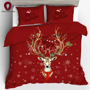 

Christmas Bedding Fawn Red Festive Quilt Set Pillow Case Custom 3D Home Textiles 3 Kit Free Shipping