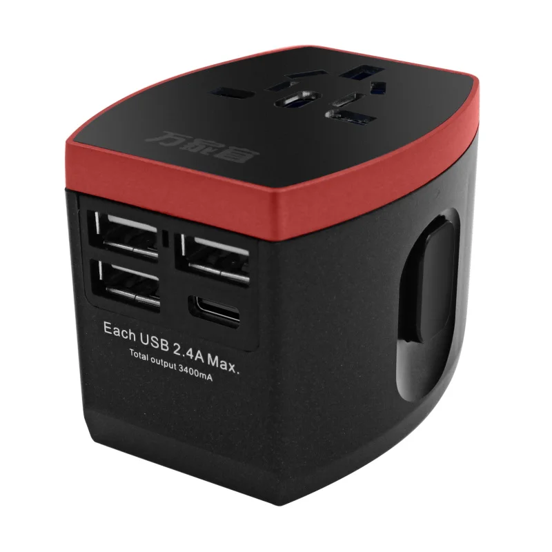 Black-Red Все-в-одном Международный адаптер для путешествий 5V 3.4A 3 порта USB+ type C-универсальный сетевой адаптер для США/ЕС/Австралии/Великобритании - Цвет: Black-Red