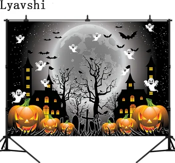 

Lyavshi Halloveen background horror pupkins haunted house bats ghosts tree spiders moon photography studio background