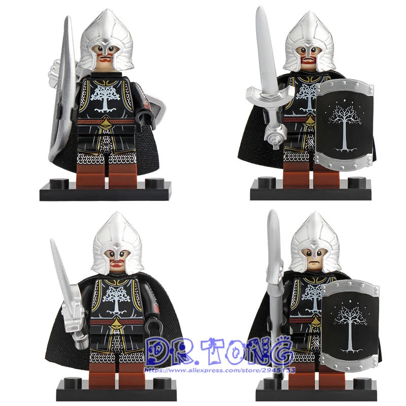 

50pcs KT1014 Medieval Knight Lord of the Rings Action Figure Soldier of Gondor Spear Sword Building Blocks Toys for Children