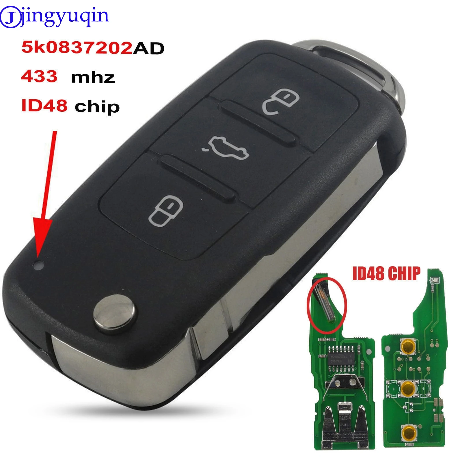 jingyuqin 10p 434MHZ With ID48 Chip 3B Remote Key For VW Volkswagen GOLF PASSAT Tiguan Polo Jetta Beetle Hella 5K0837202AD
