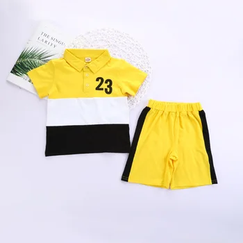 

2020 Summer Children Sets Casual Pure Cotton Print Number Patchwork T-shirt Active Shorts Cute 2Pcs Girls Boys Clothes Sets 1-6T