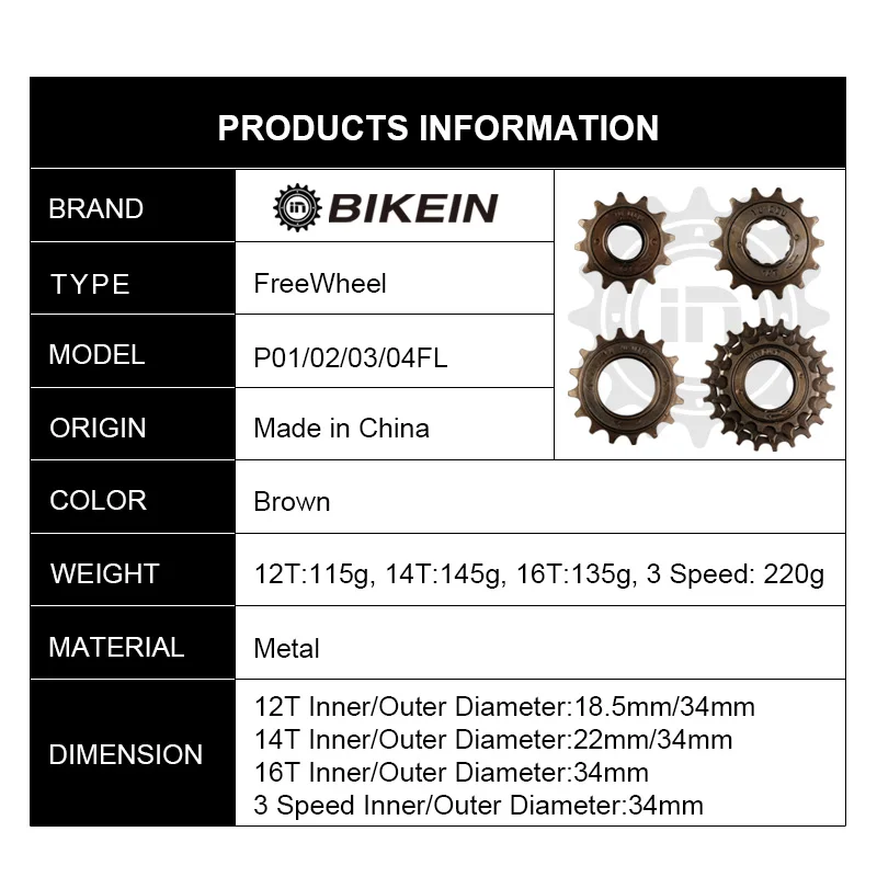 BIKEIN-велосипедный односкоростной 12 T/14 T/16 T свободного хода 3 скорости 16 T/19 T/22 T маховик Звездочка Шестерня металлическая 34 мм велосипедная BM