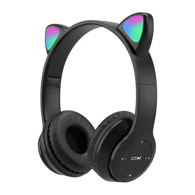 Pink Girl Wireless Headphones RGB Cute Cat Ears Headset With Microphone Noise Cancelling Kid Stereo Music casco Children's Gifts Black