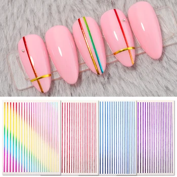 

1pc Colorful Gold Silver Sliders 3D Nail Stickers Straight Curved Liners Stripe Tape Wraps Geometric Nail Art Decorations