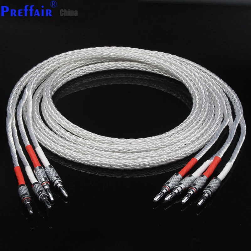 

1Pair High-End 8AG OCC Silver-Plated Hifi Speaker Cable High Performance Speaker Amplifier Sound Connecting Line With Banan Plug