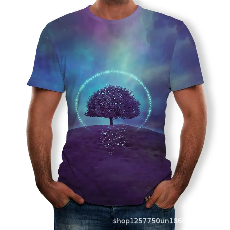 Новинка лета, Мужская футболка, 3D, красивая, звездное дерево, цифровая печать, мужские футболки, повседневные, короткий рукав, Круглый ворот, свободная футболка - Цвет: T598