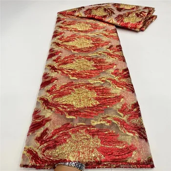 

red/yellow Fashion Jacquard Lace Fabric Nigerian Net Lace High Quality African Brocade Lace Fabric for Bridal Lace Materials