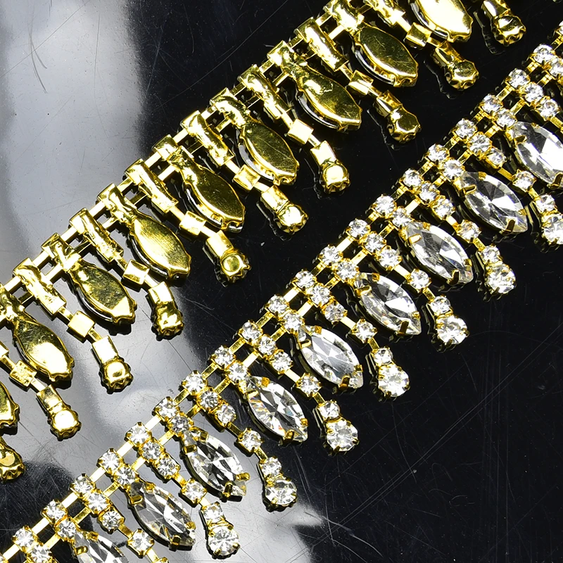 1 Yard 3cm Wide Rhinestone Waist Belt Fringe Crystal Diamond Trim Gold  Plated Decorative Wedding Dress Shoes Bags Tassel Chain - AliExpress 15