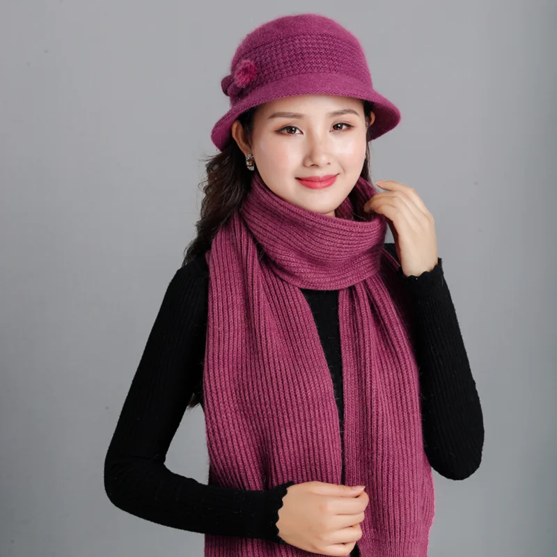 Высококачественный шарф из кроличьей шерсти, шапка, модная теплая женская шапка, вязаный шарф, зимняя шапка, подарок для мамы и шарфы, 2 шт