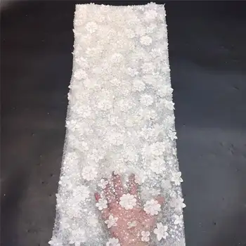 

High Quality Nigerian 3D Wedding Lace Fabric White Latest African Laces 2020 French Net Lace Fabric With for Dress