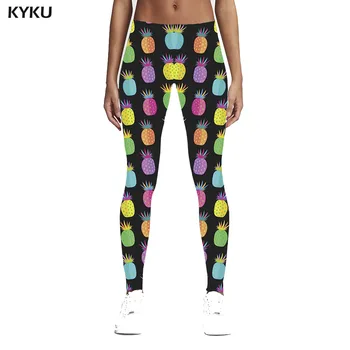 

KYKU Colorful Leggings Women Leggings 3d Print Pineapple Ladies Fitness Pants Spandex Hip Hop Sport Womens Leggings Pants