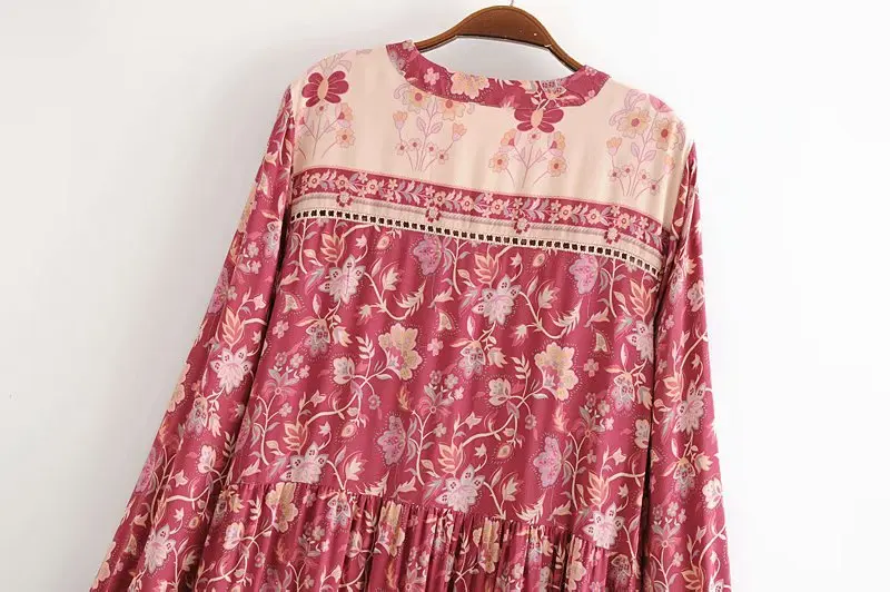 2020 Autumn Womens Maxi Dress Lantern Sleeve Cotton Boho Dress Floral Printing Runway Dress Chic Mujer Vestidos Daily Dresses