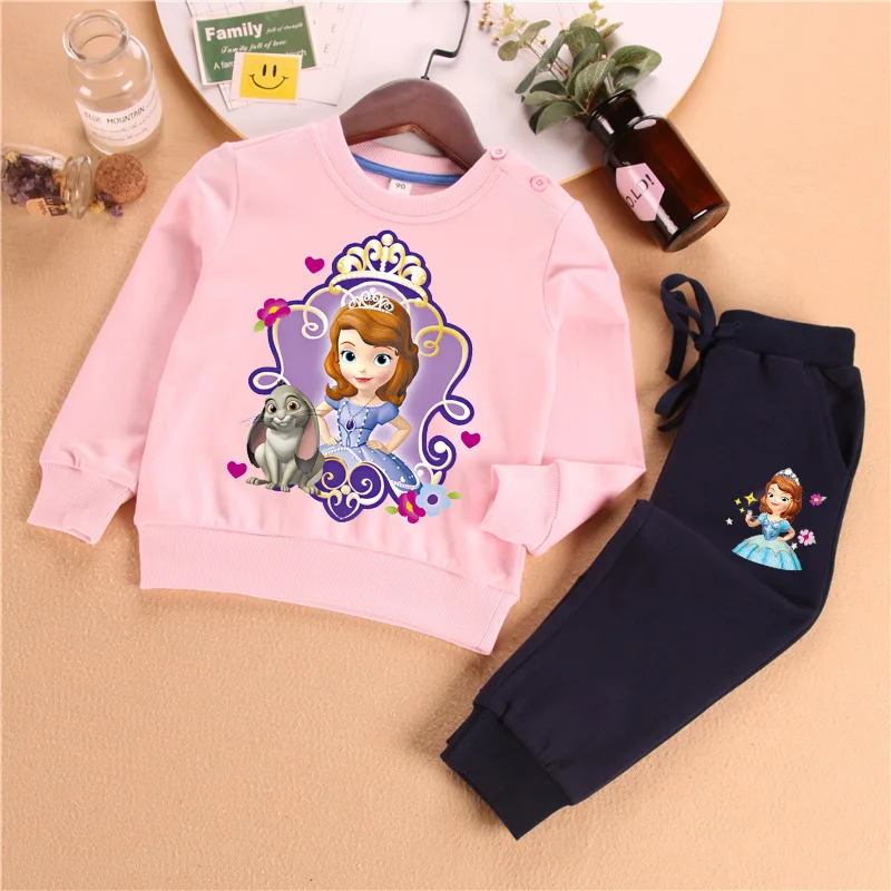 T30342-10 Осенняя одежда для детей; vetement enfant fille; костюм принцессы Софии; свитер и брюки; комплект одежды для маленьких девочек - Цвет: T30342-10