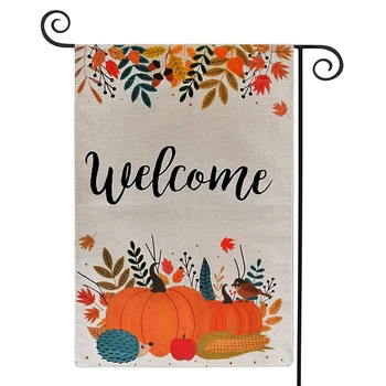 

Welcome Pumpkin Autumn Garden Banner Vertical Double-Sided, Seasonal Autumn Maple Leaf Fall Porch Decoration