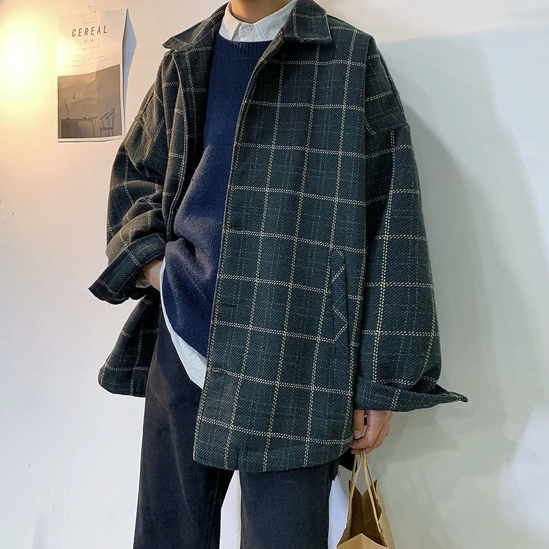 

Spring And Autumn New Style MEN'S Jacket Korean-style Trend Wool Woolen Cloth Plaid Coat Students Versatile Handsome Tops Fashio