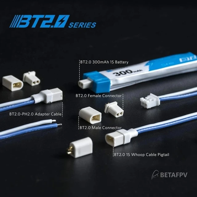 Pack de 8 batteries 1S 300 mAh 30C HV de BetaFPV avec connecteur BT2.0