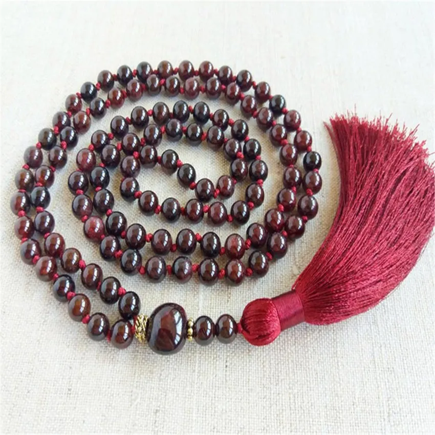 

8mm Red Garnet 108 Beads Handmade Tassel Necklace Spiritua Buddhist Mala Prayer Yoga Mala Buddhism Retro Tibetan Chakra Men